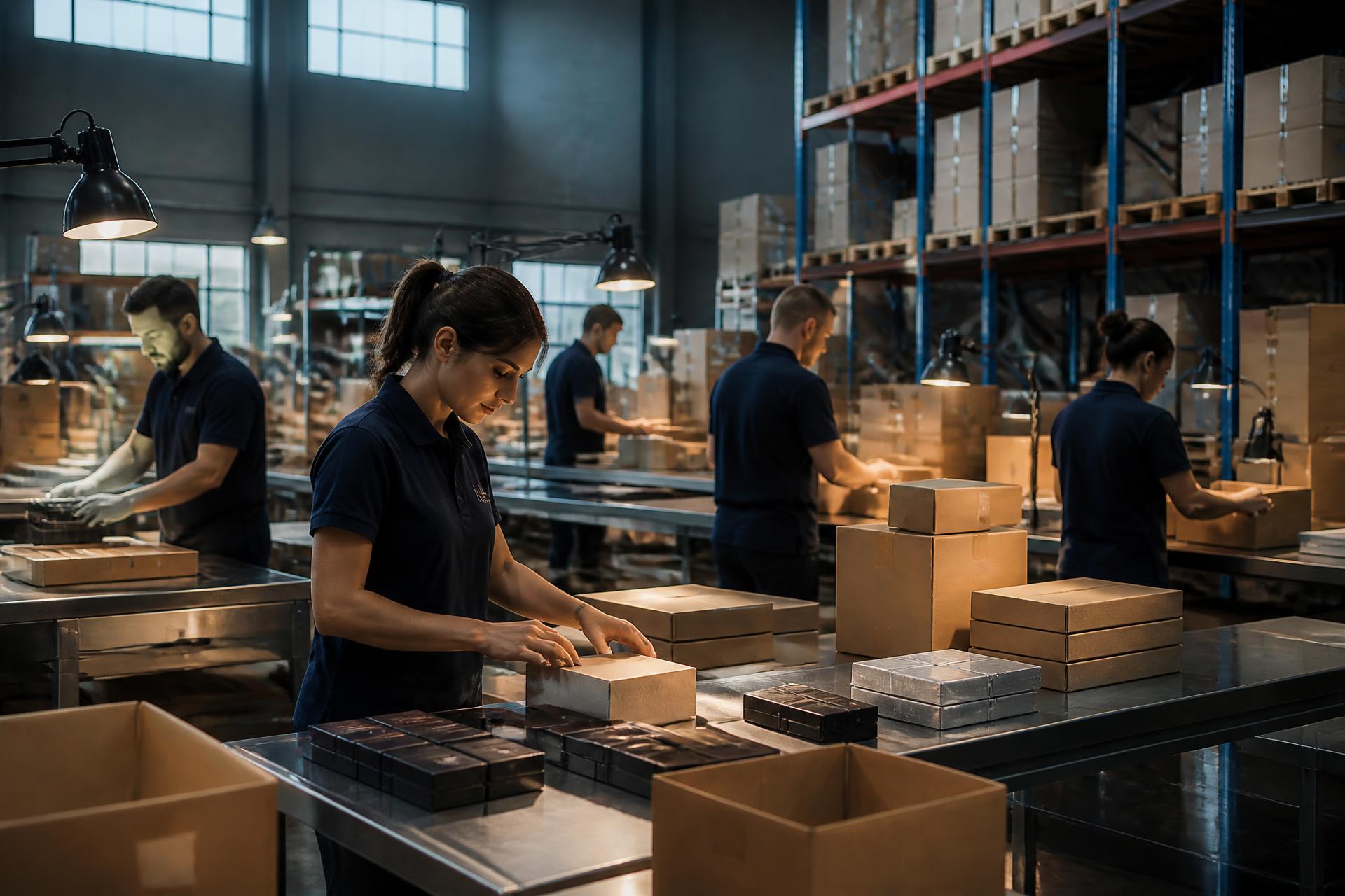 Packing team collating promotional packs at a contract packing facility